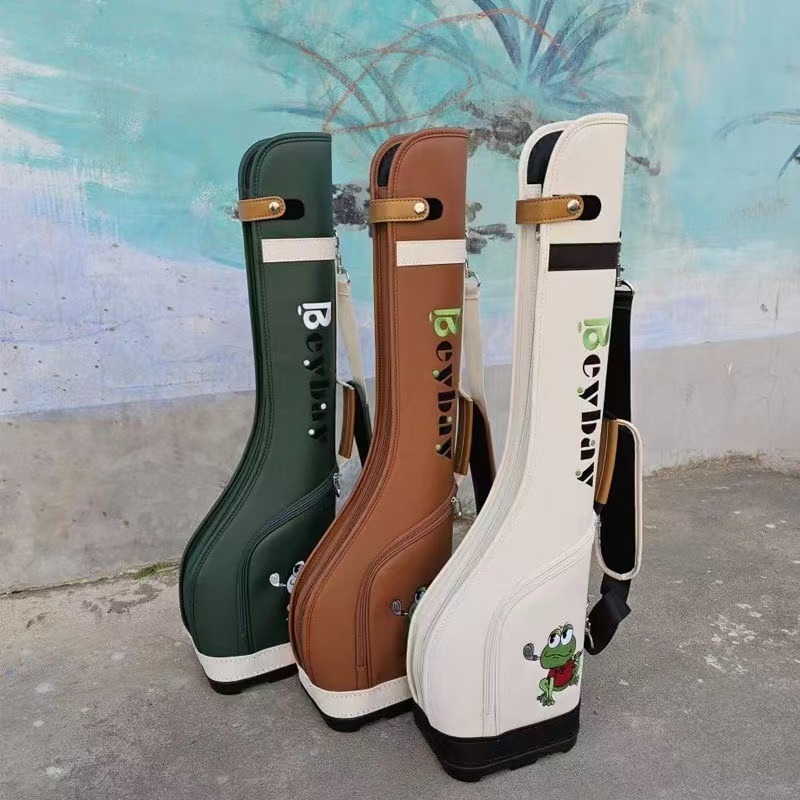 Golf practice bag classic half bag design antique style artificial leather material zipper closure waterproof available in white brown olive green