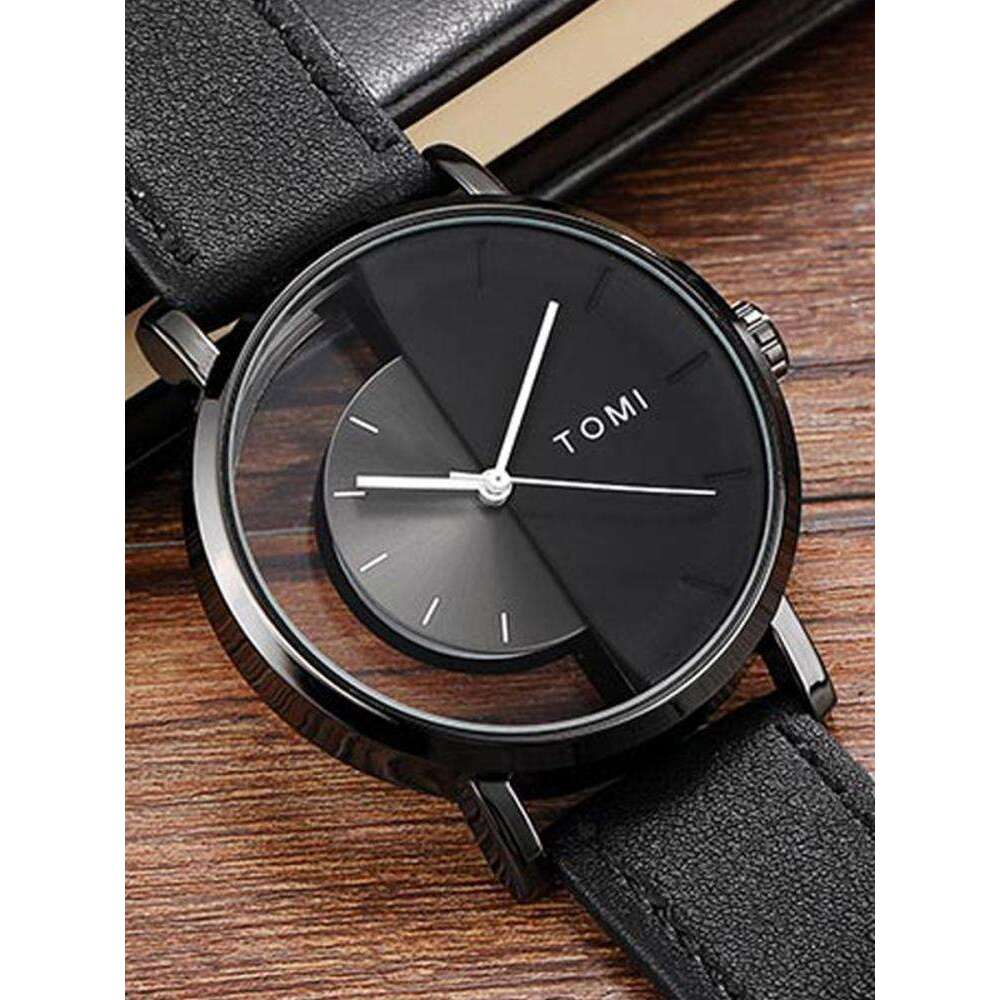 New Jewelry Hot Couple Creative Concept Fashion Half Transparent Unisex Watch For Men Women Lovers Leather Wristwatch Fashion Male Quartz Watches es