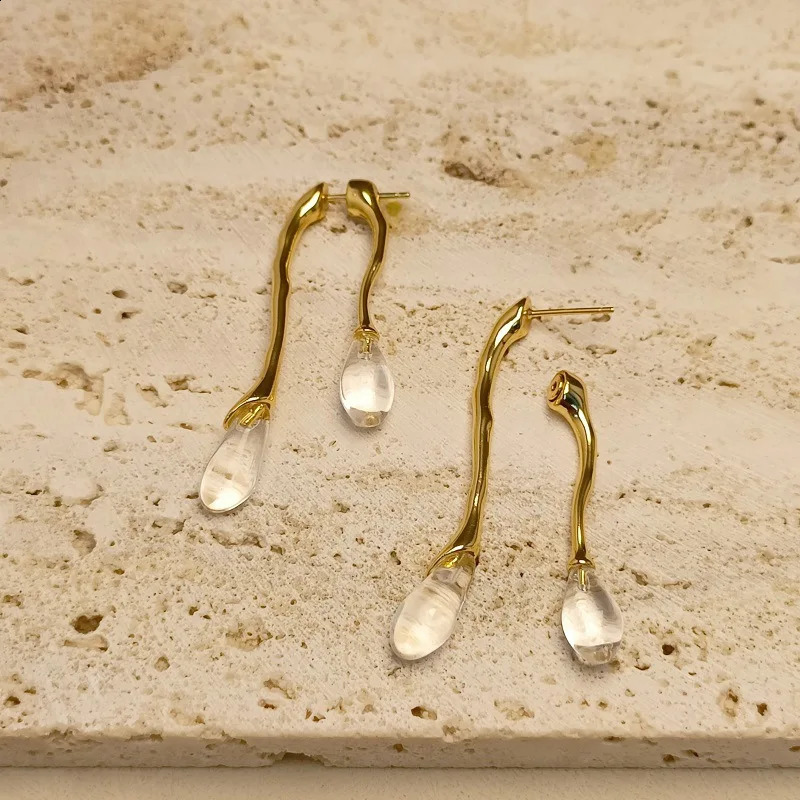 European and American Fashion Exaggerated Retro Transparent Crystal Pendant Stud Earrings Contracted Geometric Long Earrings 241105