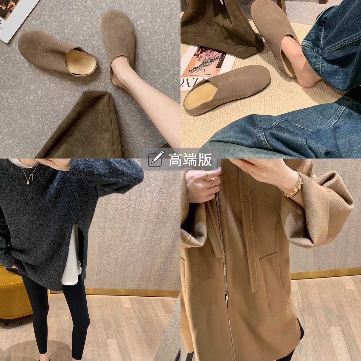 - Grape Mom Same Row Style Soft Face Lazy One Step Stepping Thick Bottom Big Head Boken Shoes Half Slippers Autumn Women