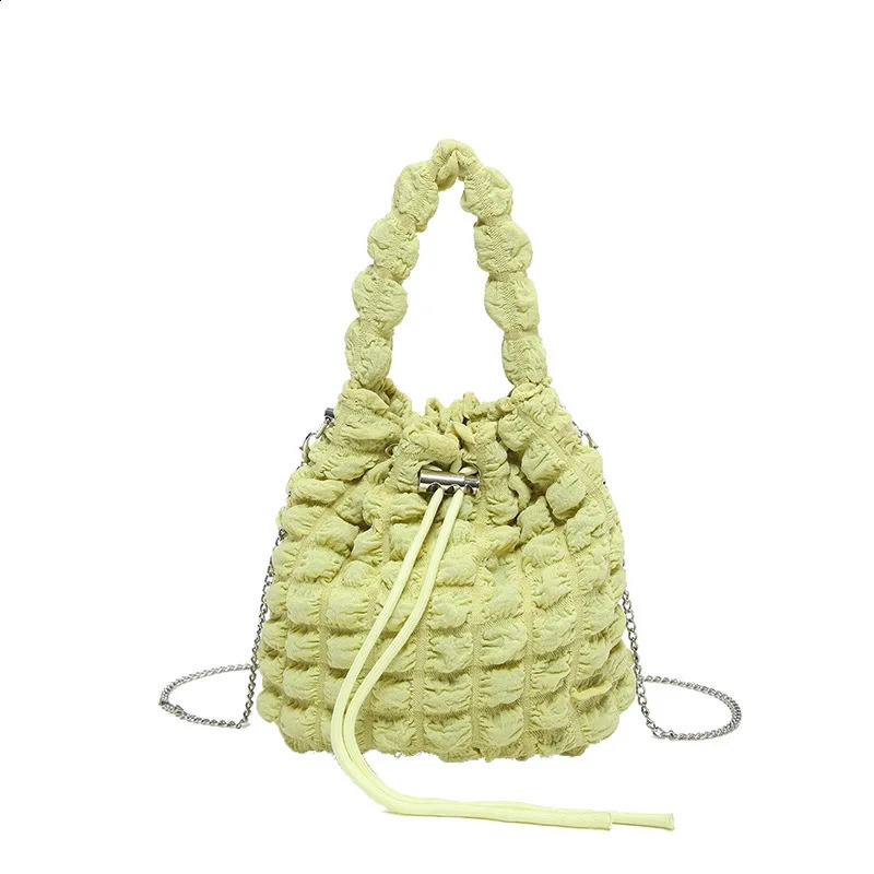 brushed nylon pleated womens handbag casual cross body bag small water bucket handbag 241105