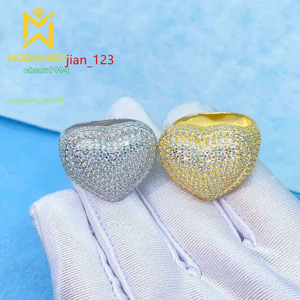 Moissanite Heart for Iced Out Rings Women S Sier Wedding Ring Finger Jewelry Pass Dias Tester Free Shipping