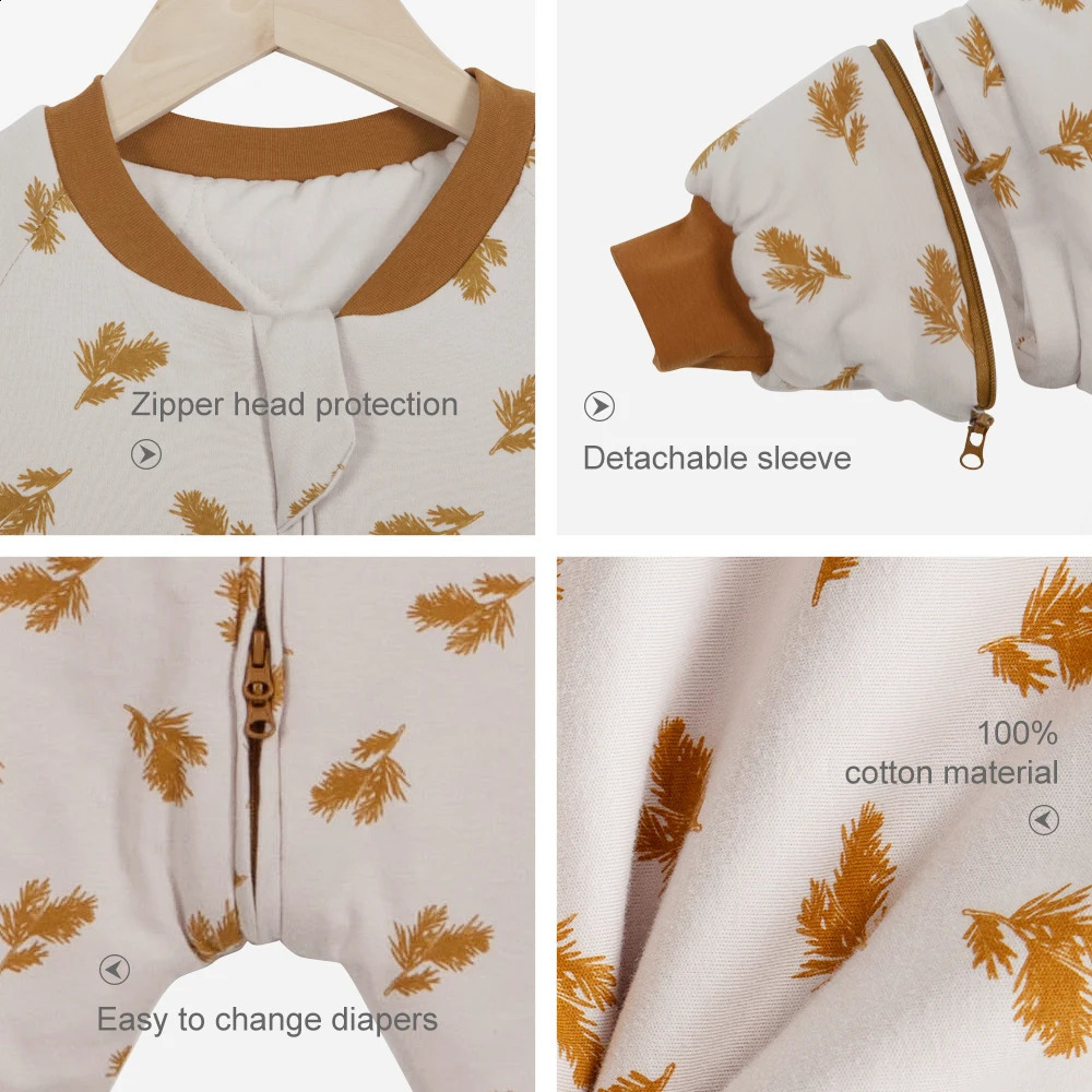 Baby sleeping bag with detachable sleeves warm winter childrens sleepwear baby sleepwear with 3 zippers 100% cotton baby sleeping bag 2.5Tog 241105bj