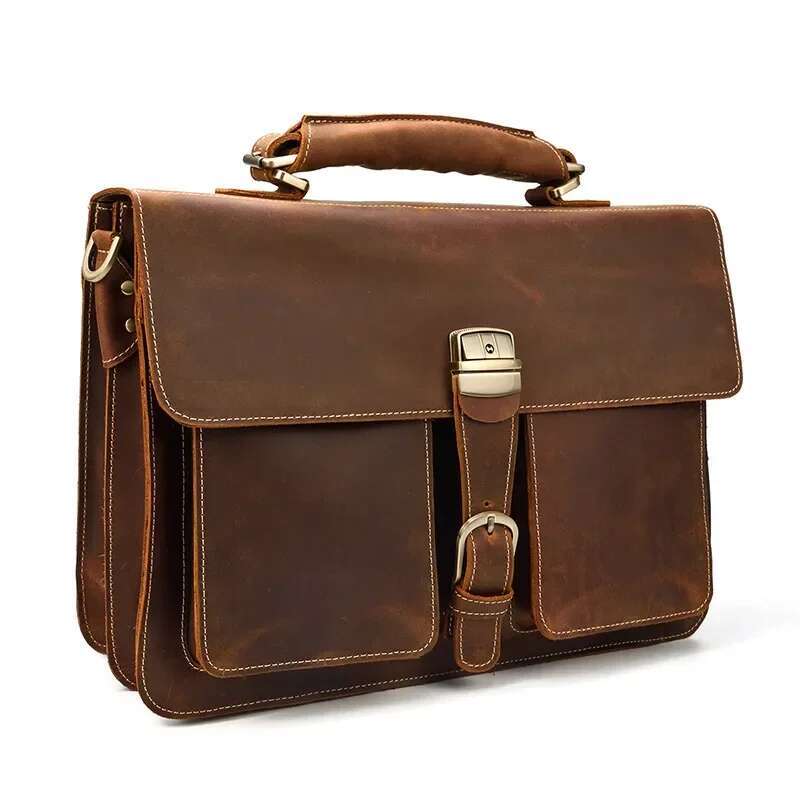 Mens Briefcase Laptop - Genuine Cow Leather Office Tote, Business Travel Messenger, Shoulder Crossbody Bag For Men