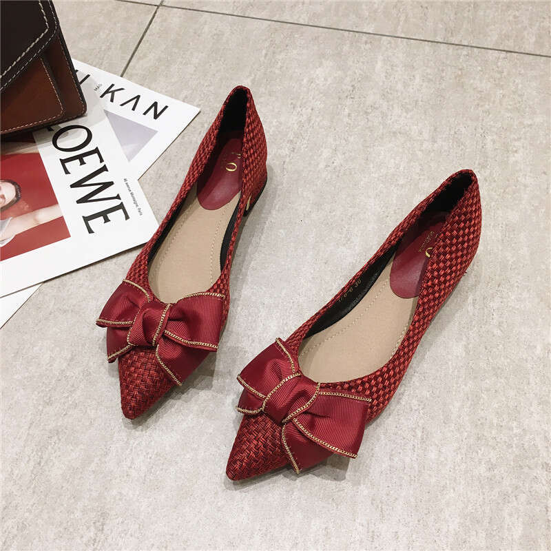 Mid To Low Order Shoes For Women 2020 Korean Version Autumn New Item Pointed Weave Versatile Thick Heel Ladies High Heels