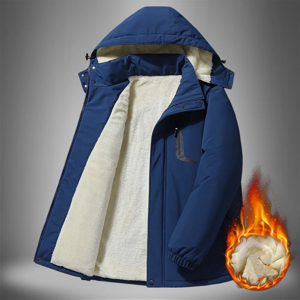 Mens Winter Thick Warm Hooded Jacket Fleece Lining Windproof Waterproof Parka with Removable Hood Military Coat 241105