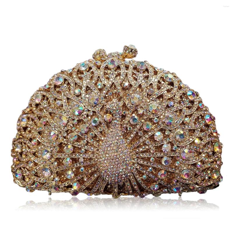 Evening Bags 24 Colors Luxury Peacock Shape Sky Blue Crystal Rhinestone Clutch Women Party Purse Fashion Silver Metal Handbags