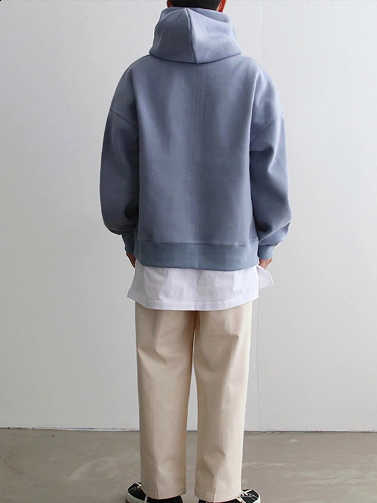 Mens Loose Long Sleeve Double Zipper Pocket Cardigan Hoodies Autumn Japanese Harajuku Solid Simple Versatile Hooded Jacket 241105