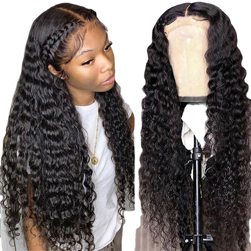 Fashion middle-parted black long curly hair corn perm small curly high temperature silk wig headpiece