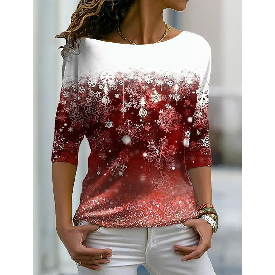 Autumn versatile long sleeved womens Tshirt with floral pattern printed regular retro casual ONeck Bohemian multicolor top 241029