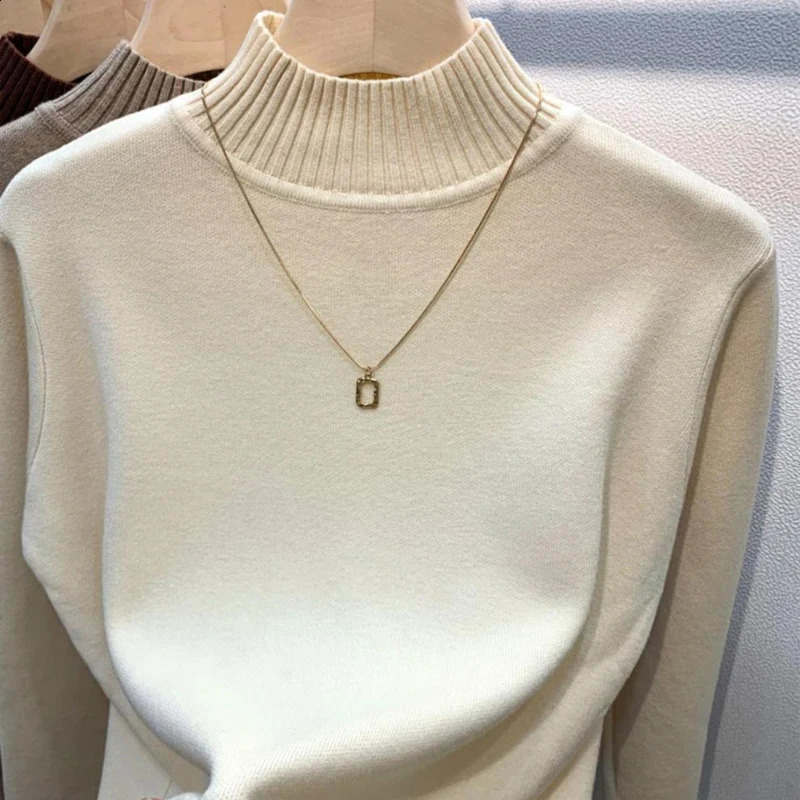 Turtleneck Solid Sweater Women Fashion Stretch Tops Knitted Pullovers Long Sleeve Bottoming Knitted Simple Chic Clothes 241105
