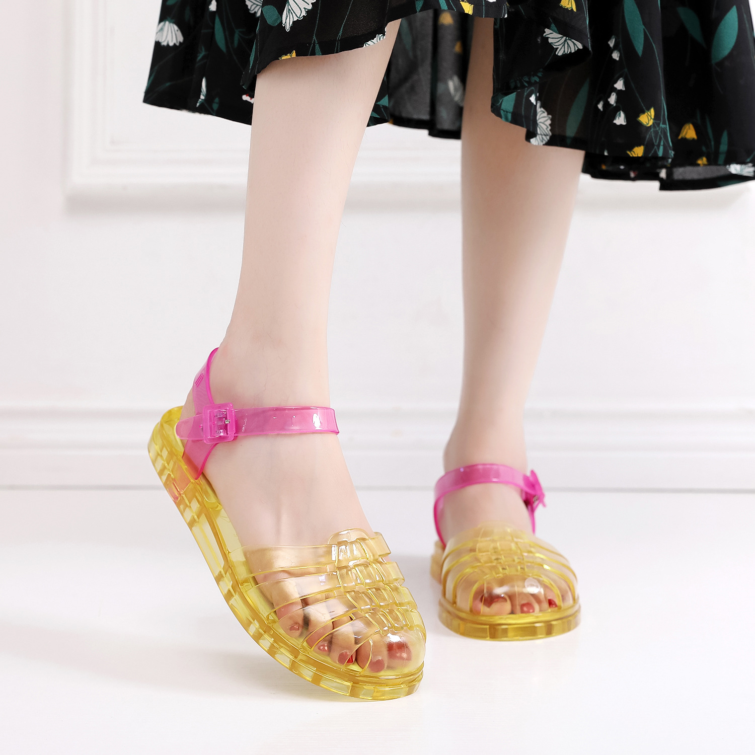 Summer Women Jelly Sandals Flat Slipper Fashion Comfortable Non-Slip Soft Soled Beach Shoes