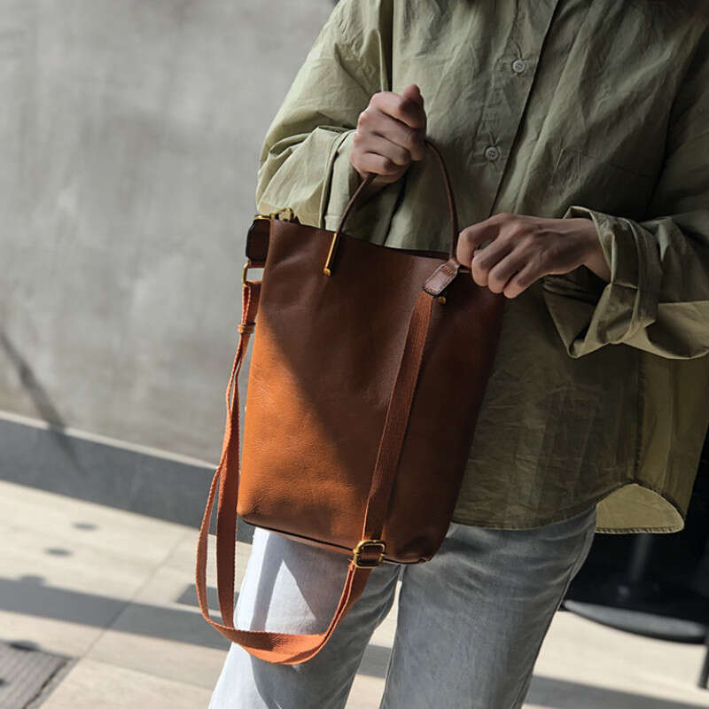 OLOEY Bucket Genuine Leather Women Bag New Retro Nature Soft Cowhide Handbag Versatile Designer High Quality Shoulder Bags
