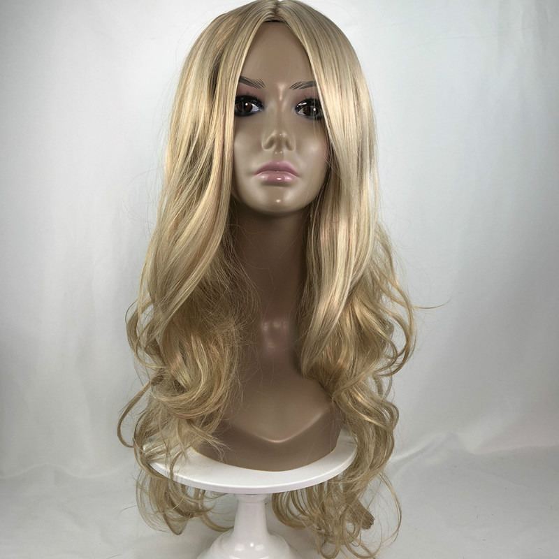 Wig for women fashion dyed big wave light gold chemical fiber wigs human hair