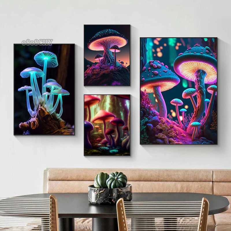 Magic shrooms Canvas Print Posters shrooms Neon Art Canvas Painting Wall Art ral for Home Room Decor Picture CuadrosXJ241104