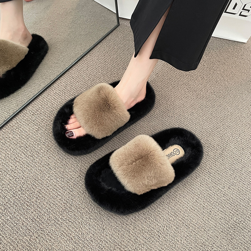 Hairy Slippers For Women In The Autumn And Winter 2024 Popular New Style With Thick Velvet Sole Fashionable And Versatile For Outdoor Wear And Home Co