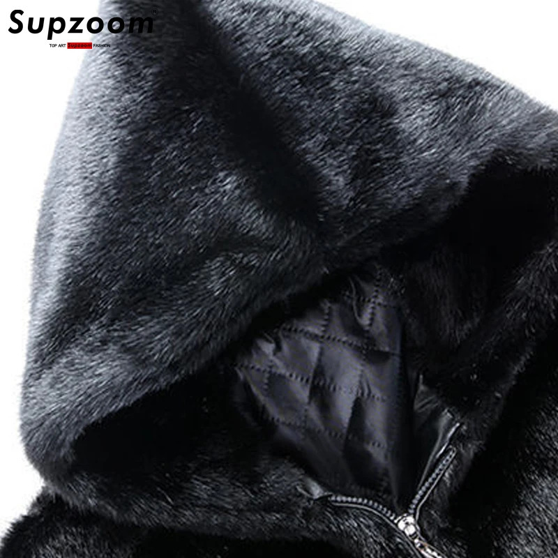 Supzoom Arrival Top Fashion Winter Warm Flowing Gold Mink Sheep Sheared Fur Zipper Mens Solid Hooded Jacket 241104
