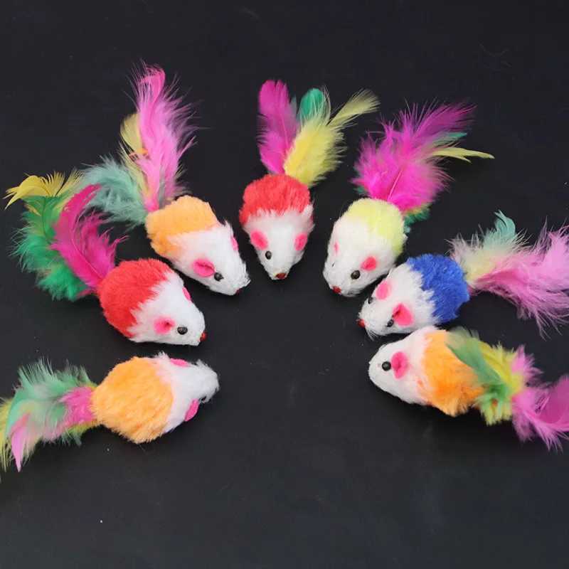1 cat toy interactive cute soft wool fake mouse colorful feathers fun game training toy cat kitten pet supplies Y250412