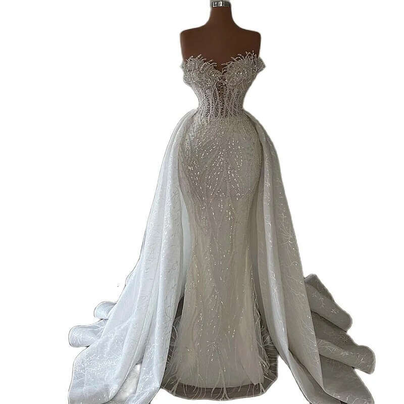 Mermaid Sparkly Sequins Wedding Dress For Bride Sweetheart Neck Lace Beads Vestido De Noiva Sereia Bridal Gowns Charming 0505