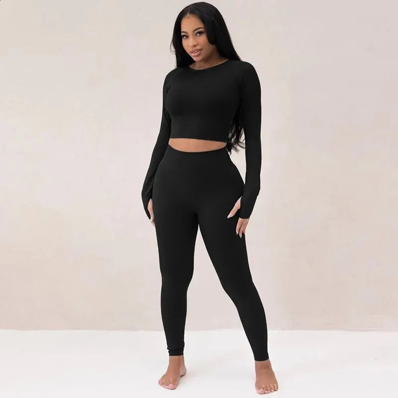 Hawthaw Women 2024 Spring Autumn Long Sleeve Crop Tops Long Pants Two Piece Matching Sets Tracksuit Wholesale Items S3613114K 241105