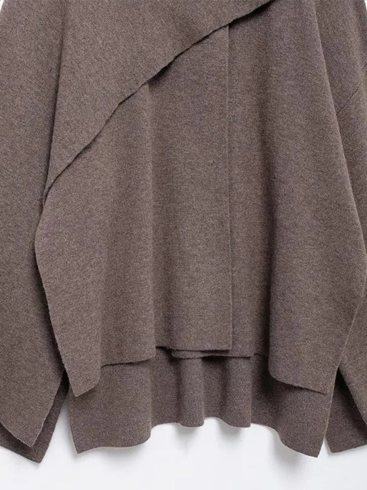 Fashion Woman Scarf Shawl Collar Long Sleeve Loose Coat Versatile Solid Color Casual Pullover Fall Street Outerwear 241105