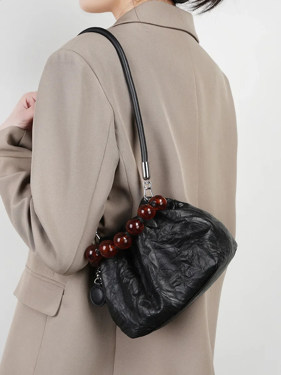 Womens Handbag Soft Leather Small Cross Bag Bead Handbag 241105