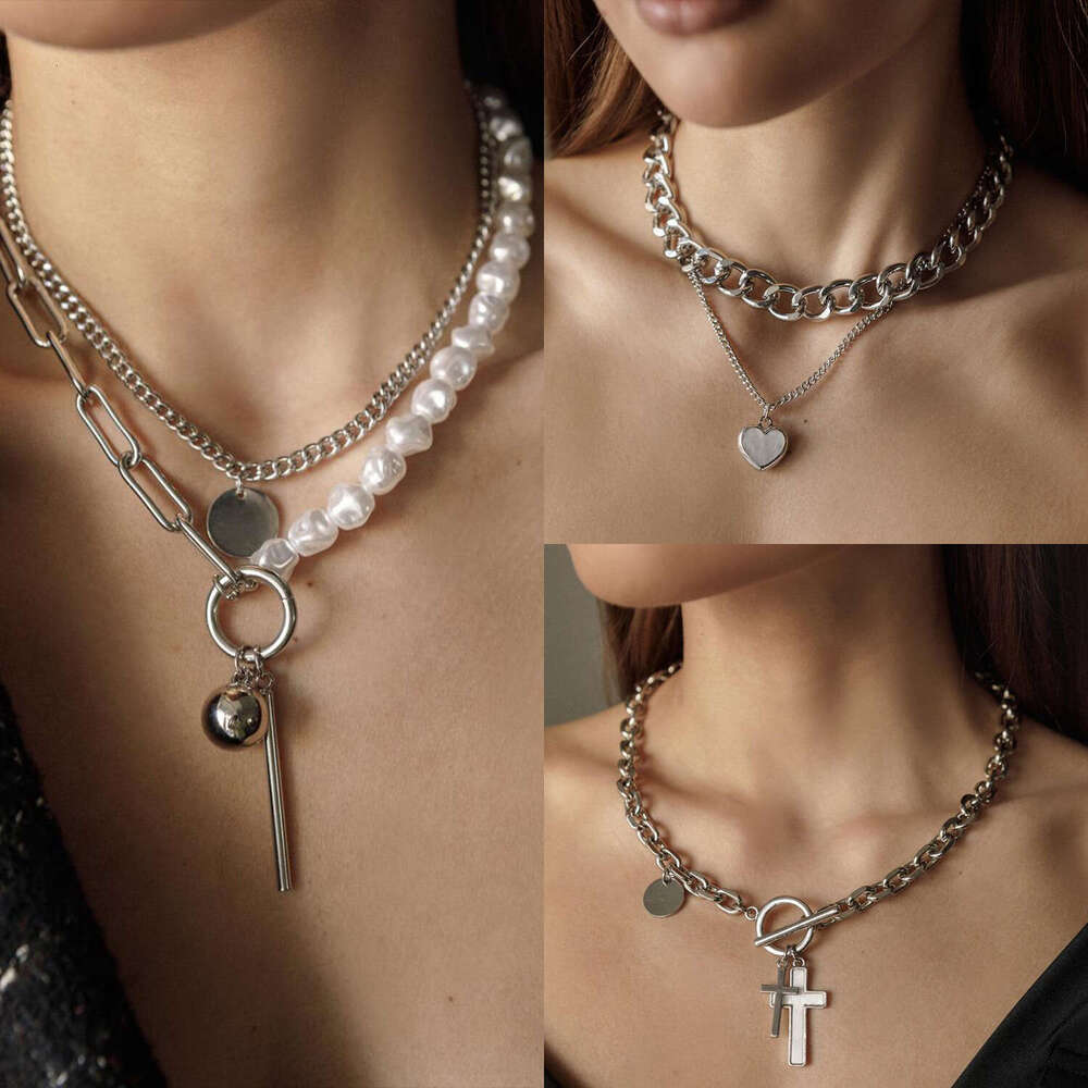 European and American Cross Heart Pendant Necklace for Women Sweater Chain Trendy Jewelry Accessories