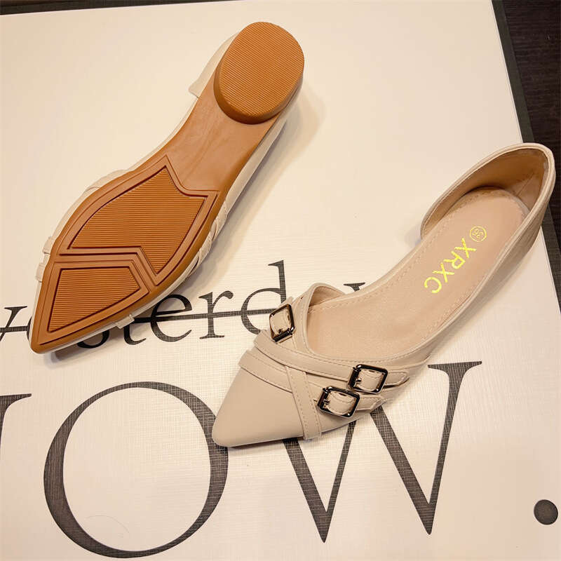 Korean Version Spring And Summer New Shallow Mouth Pointed Flat Bottom Side Empty Fairy Evening Breeze Gentle Temperament Small Fragrant Style Single 