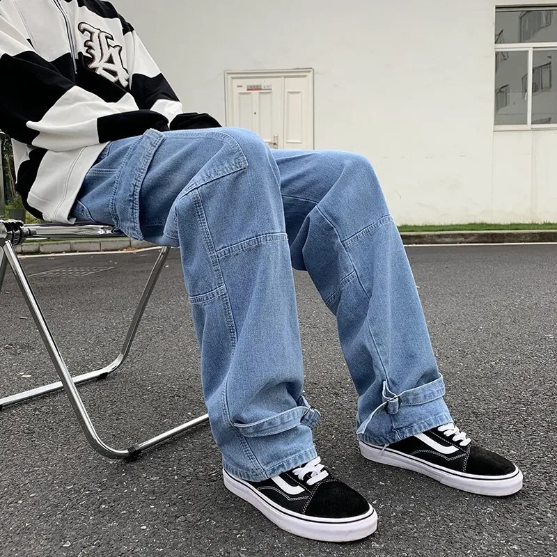 Men Wide Leg Jeans Hip Hop Casual Mens Straight Baggy Denim Pants Streetwear Skateboard Pant Neutral Trousers Plus Size S-5XL 241105