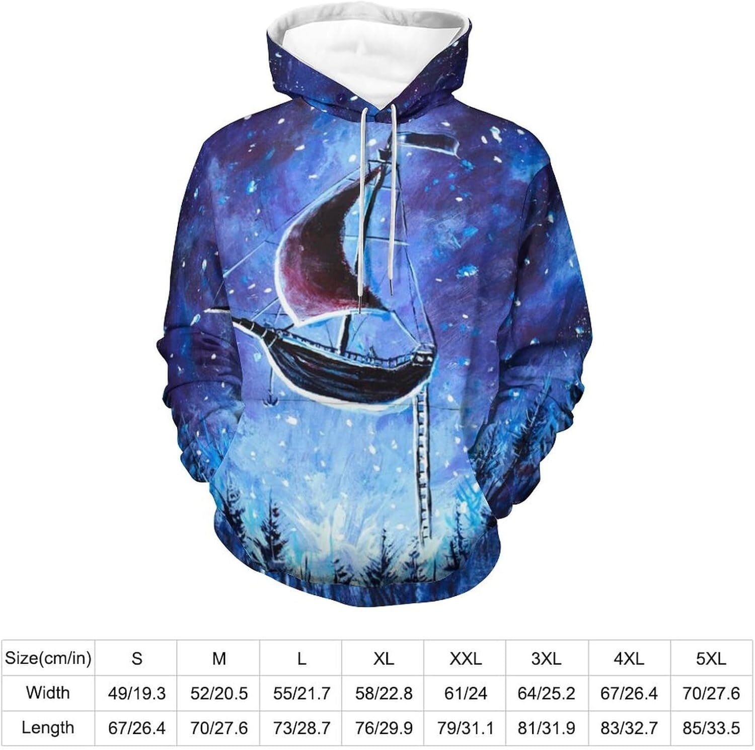 Hoodie for Mens Womens Flying An Old Pirate Ship Hoodies for Men 3D Print Pullover Hooded Drawstring Loose Sweatshirt with Big Pockets Graphic