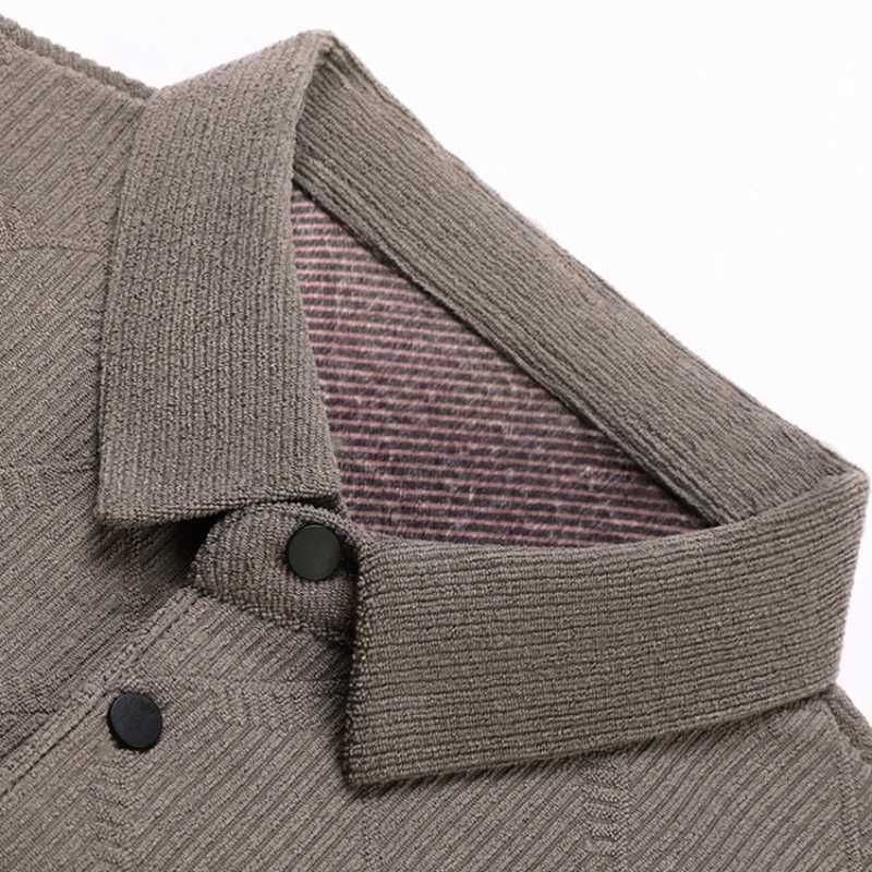 Thick autumn and winter warm geometric pattern daily casual mens Comting long sleeved Plus velvet lapel T-shirt W241104