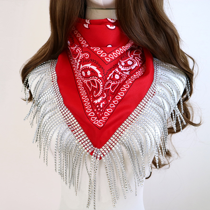 Stage Wear Diamond tassel handkerchief cashew headscarf hip-hop street dance headscarf cowboy party accessories