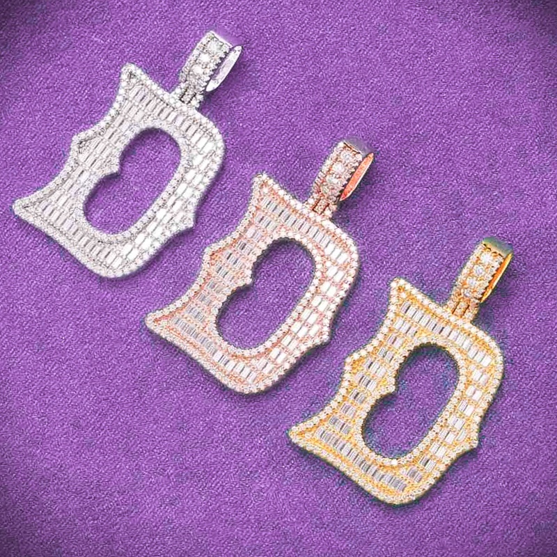 Factory Direct Hip Hop GRA Bg VVS Baguette Moissanite sier Pass Dia Tester Cluster Letter D Pendant For Men