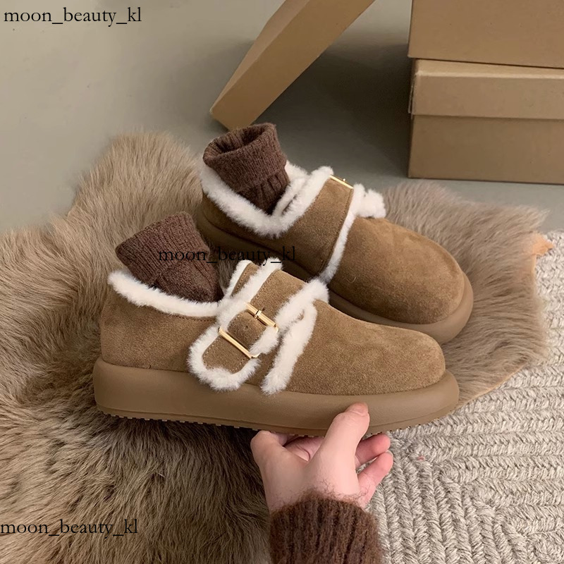 Matte Leather Thick Soled Brown Velvet Boken Shoes, Autumn And Winter Snow Shoes, Snow Boots, Cotton Shoes For Women, Wearing Fur Shoes On The Outside