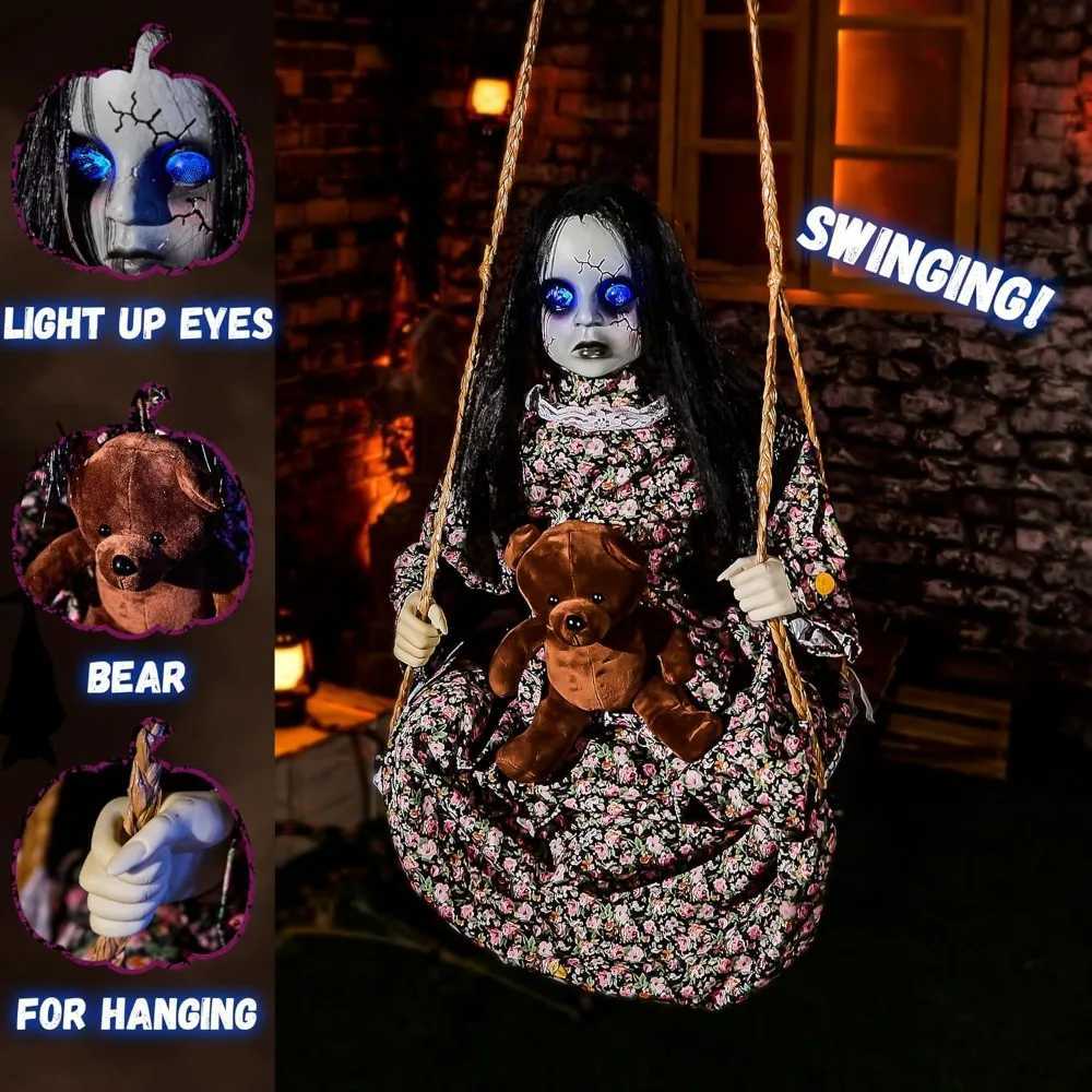 Animatronics 4.5 Ft Hanging Swinging Doll Halloween Decorations with Sound Sensor Activated Creepy Sound Light Up EyesXJ241026