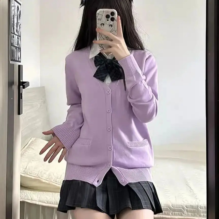 Sweet Wind Sweater Spring and Autumn Vneck Cotton Knitted Academy Style JK Uniform Cardigan Student Girl Role Play 241105