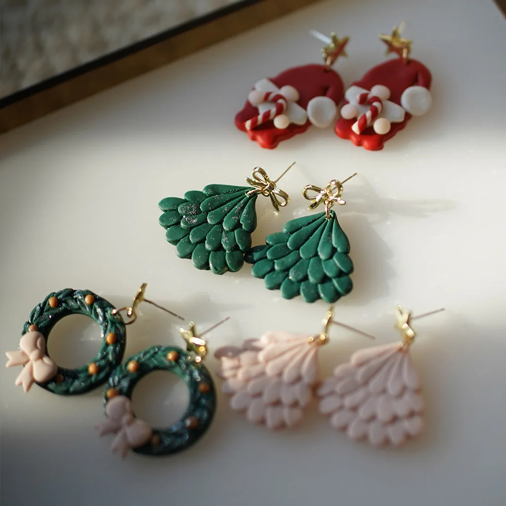 Christmas Winter Holiday Santa Snowman Tree Lollipop Icon Multi Shapes Polymer Clay Earrings Celebration Accessories Gifts 241105