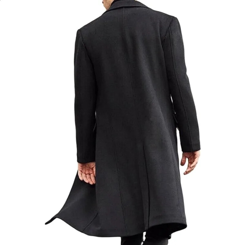 Men Casual Trench Coat Slim Fit Notched Collar Long Jacket Overcoat Single Breasted Coat wih Pockets 241105