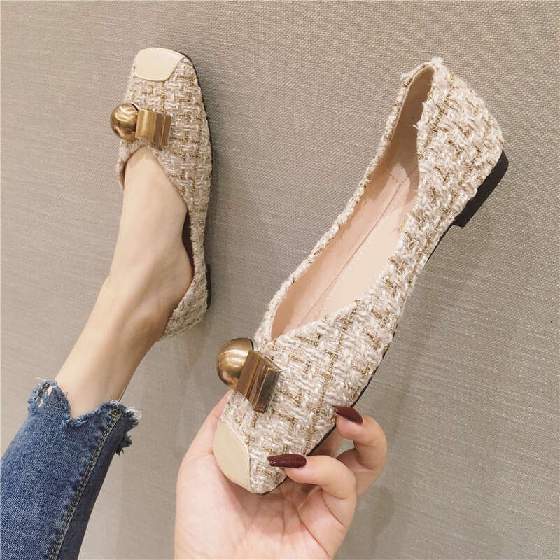 Korean Spring And Autumn New Edition Internet Celebrity Versatile Small Fragrant Style Square Head Shallow Mouth Fairy Women's Comfortable Soft H