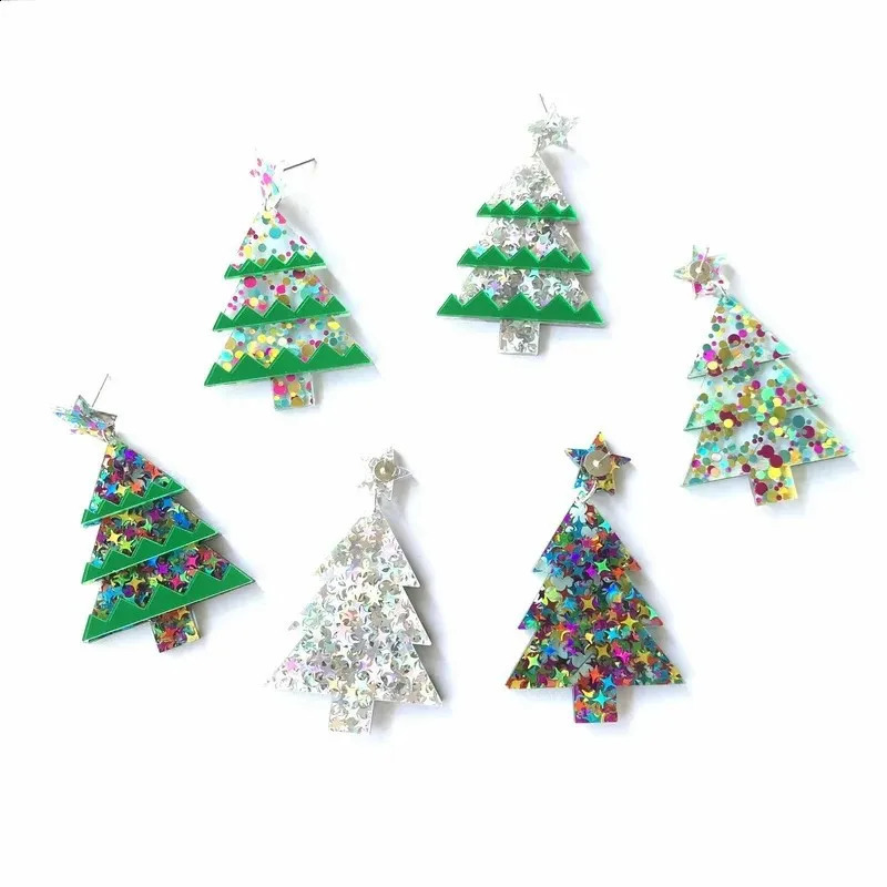 Trendy Sequins Christmas Tree Earrings For Women Xmas Decorative Flowers Snowflake Colorful Bell Acrylic Dangle Earring 241105