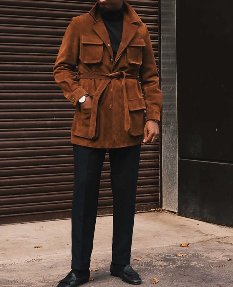 Stylish Men's Coat Notched Lapel Tailored Wool Blend Jacket Blazer Belt Chamois Autumn Winter Plus Size Windbreaker Custom Made Coat