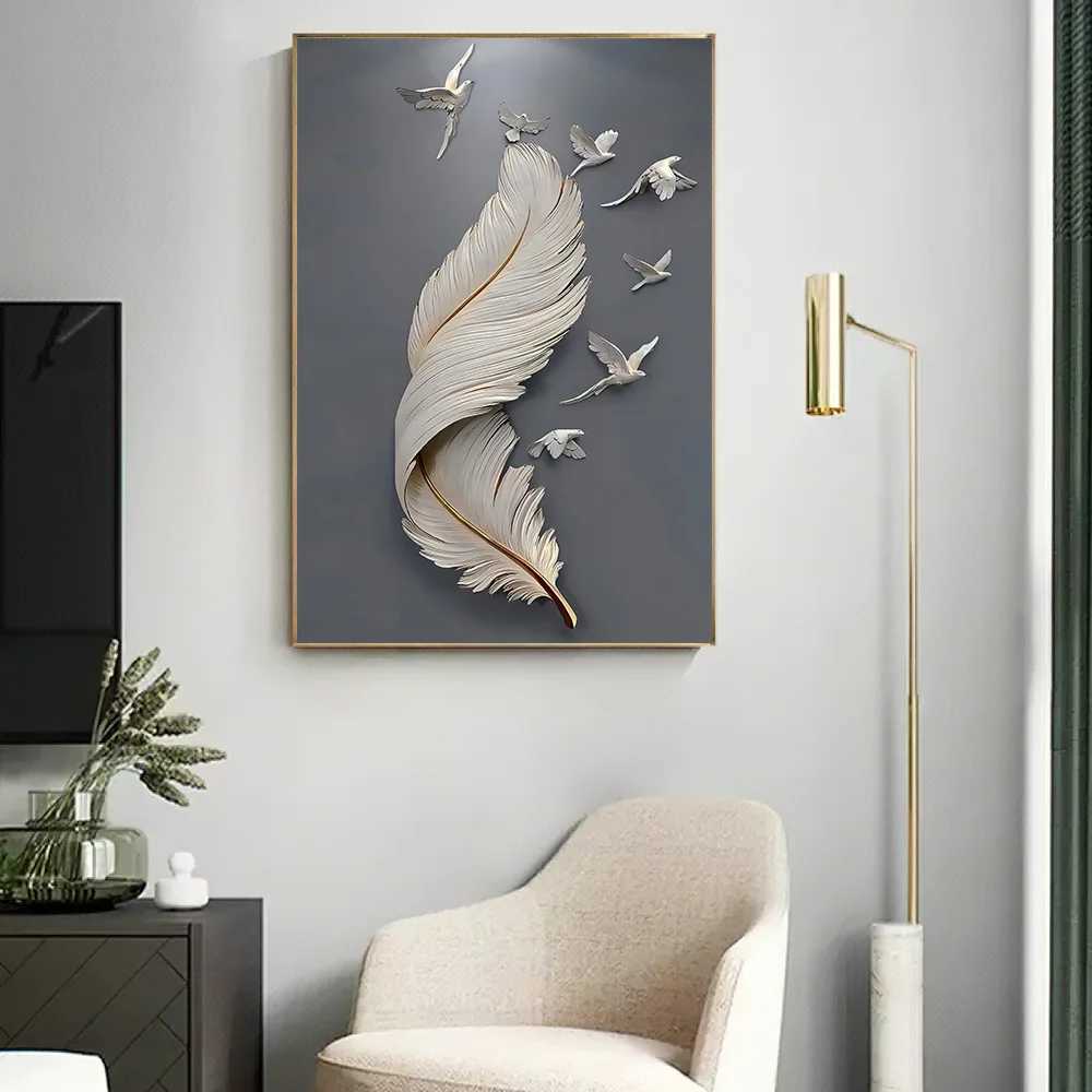 3D Effect Feather Pigeon Canvas Painting Modern Wall Art Poster Print Abstract Minimal Picture for Living Room Home Decor CuadroXJ241104 - view 5