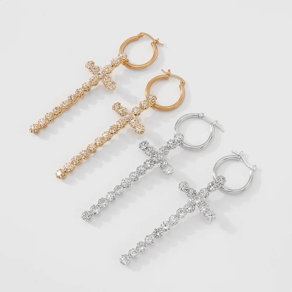 Trendy Blling Rhinestones Drop Earrings for Women Temperament Geometric Cross Earrings Girls Pendant Mujer Jewelry 241105