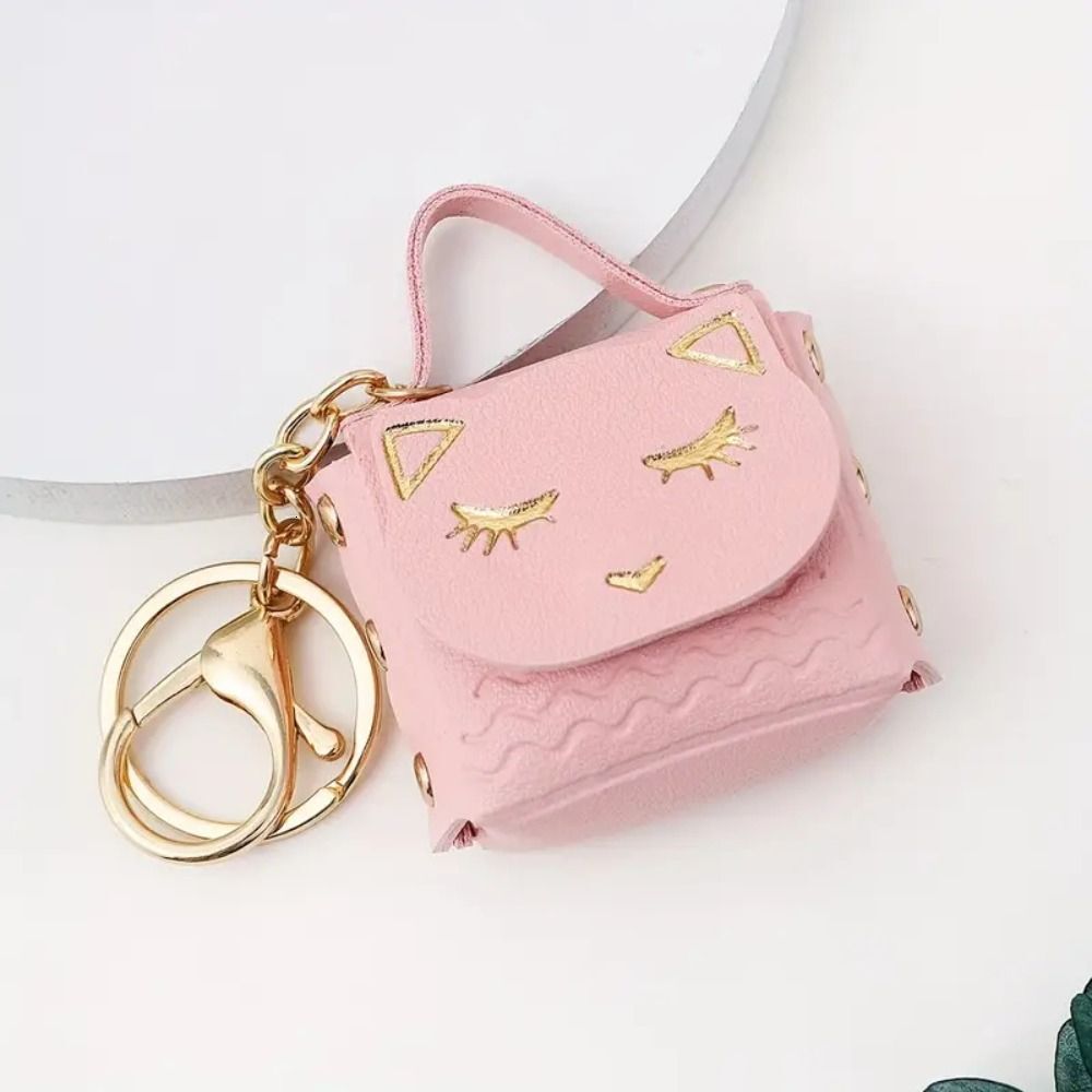 New Women's Cute Cat PU Leather Designer Wallet Keychain Small Coin Bag Keyring Fashion Bag Pendant