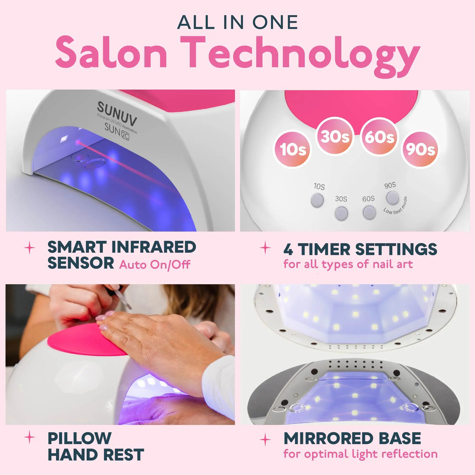 SUNUV SUN2C 48W Nail Lamp UV Lamp SUN2 Nail Dryer for UVLED Gel Nail Dryer Infrared Sensor with Rose Silicone Pad Salon Use 241104