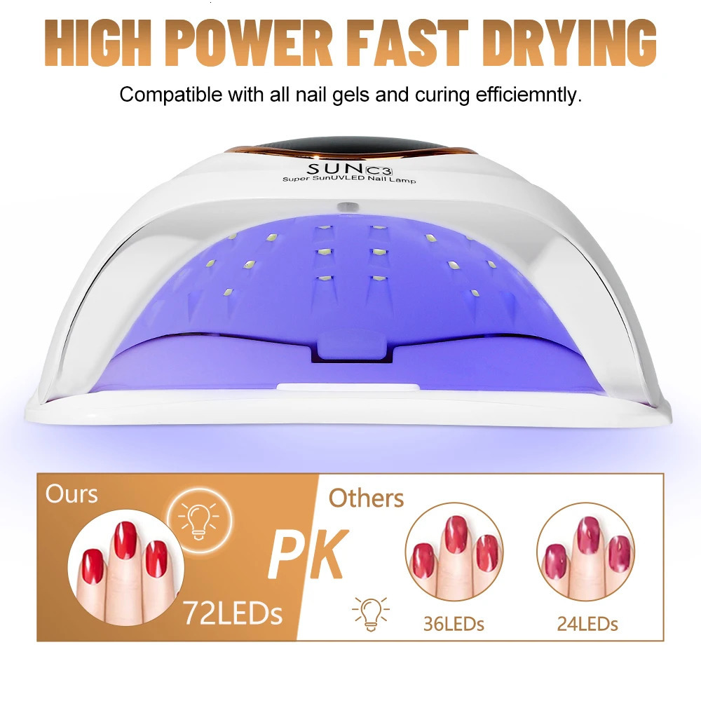 380W 72LEDs Powerful Nail Dryer With Large Touch Screen LED Nail Lamp For Curing All Gel Nail Polish Professional Drying Lamp 241104
