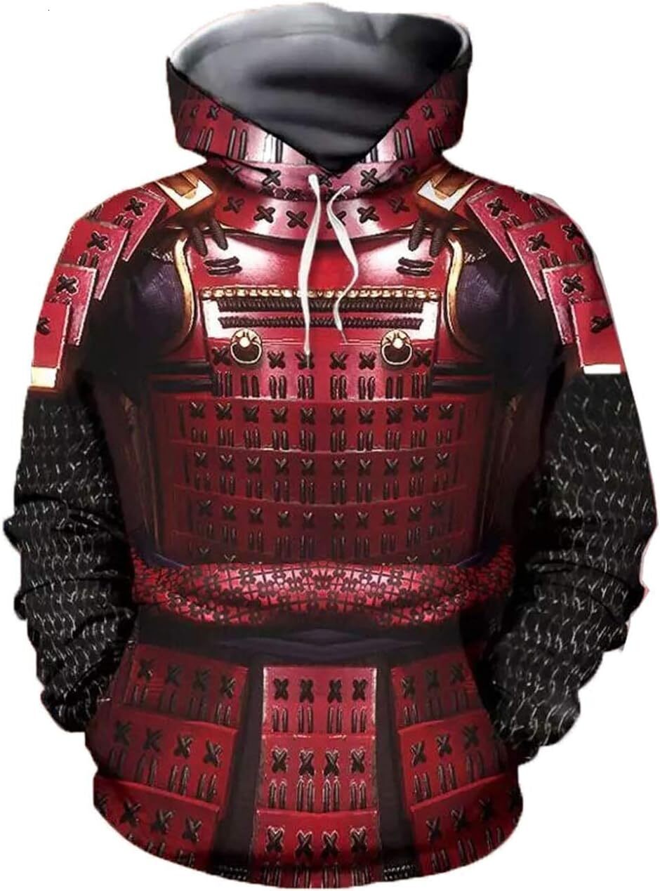 Hoodie for Mens Womens Samurai Hoodie Mens Armor Sweatshirt Japan Warrior Pullover 3D Print Retro Bushido Costume Graphic Fashionable and cool