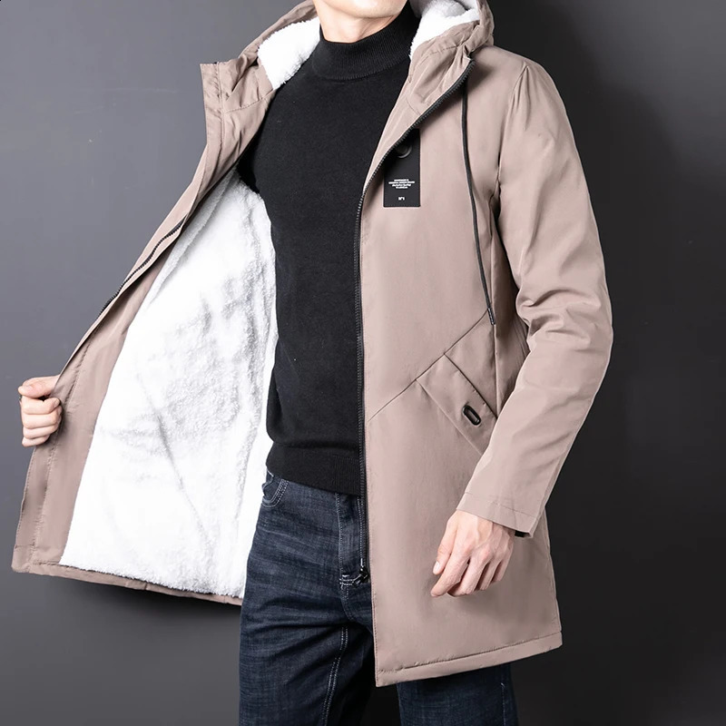 2024 Autumn Classic Long Coat Men Winter Fleece Lined Trench Coat Men Korean Fashion Thick Warm Outwear Windbreaker Jacket 241105
