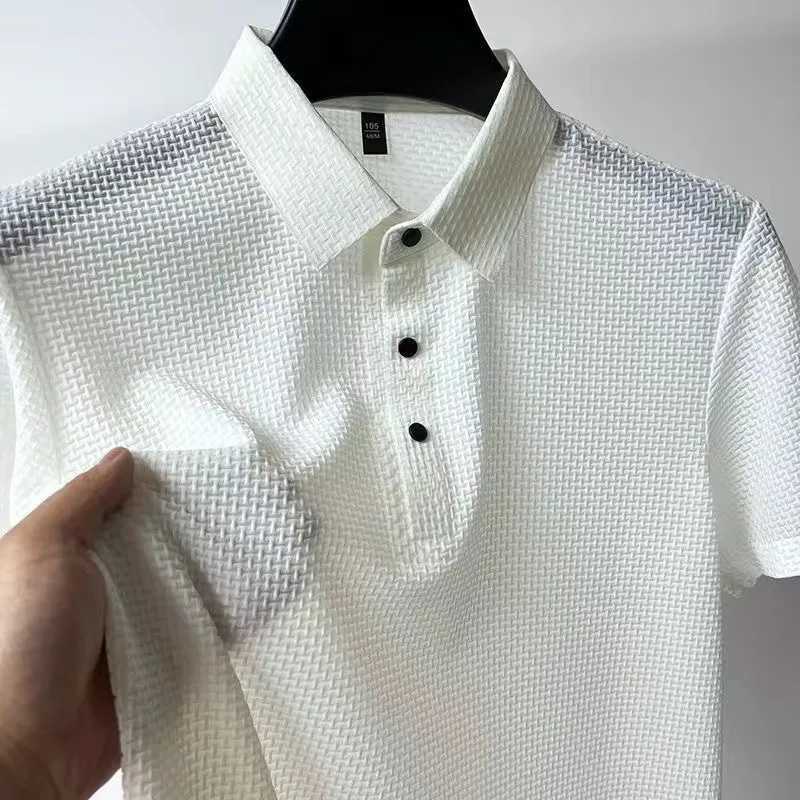 Summer mesh breathable mens T-shirt ice silk shorts Slve refrigerated mens shirt collar solid mens shirt W241104