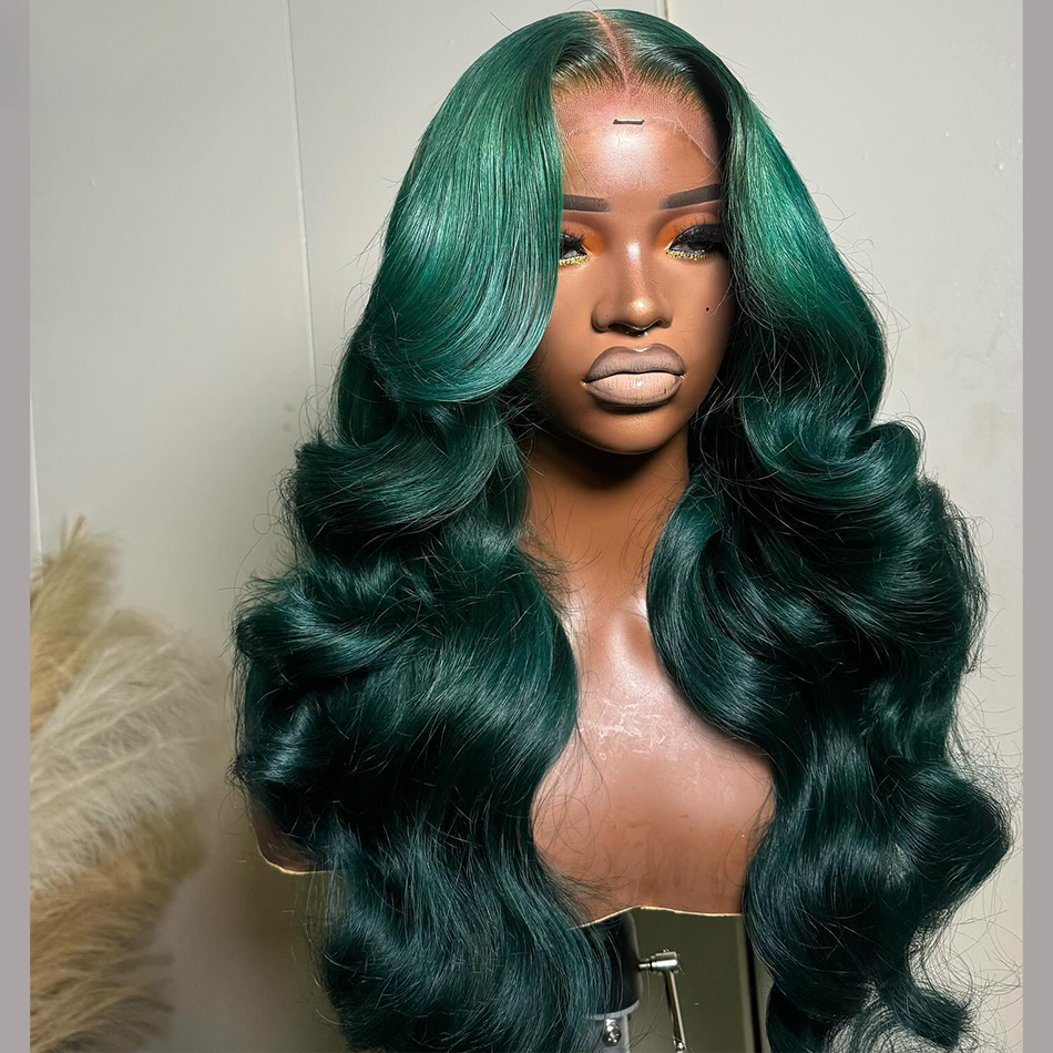 13X4 Ready Go Wavy Human Hair Lace Front Wig Ombre 1B Green Brazilian Remy 13X6 Body Wave Lace Frontal Wig Synthetic Lace Closure Wigs